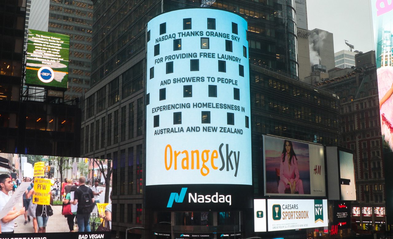 Pictured: Orange Sky's featured billboard in Times Square, New York City.
